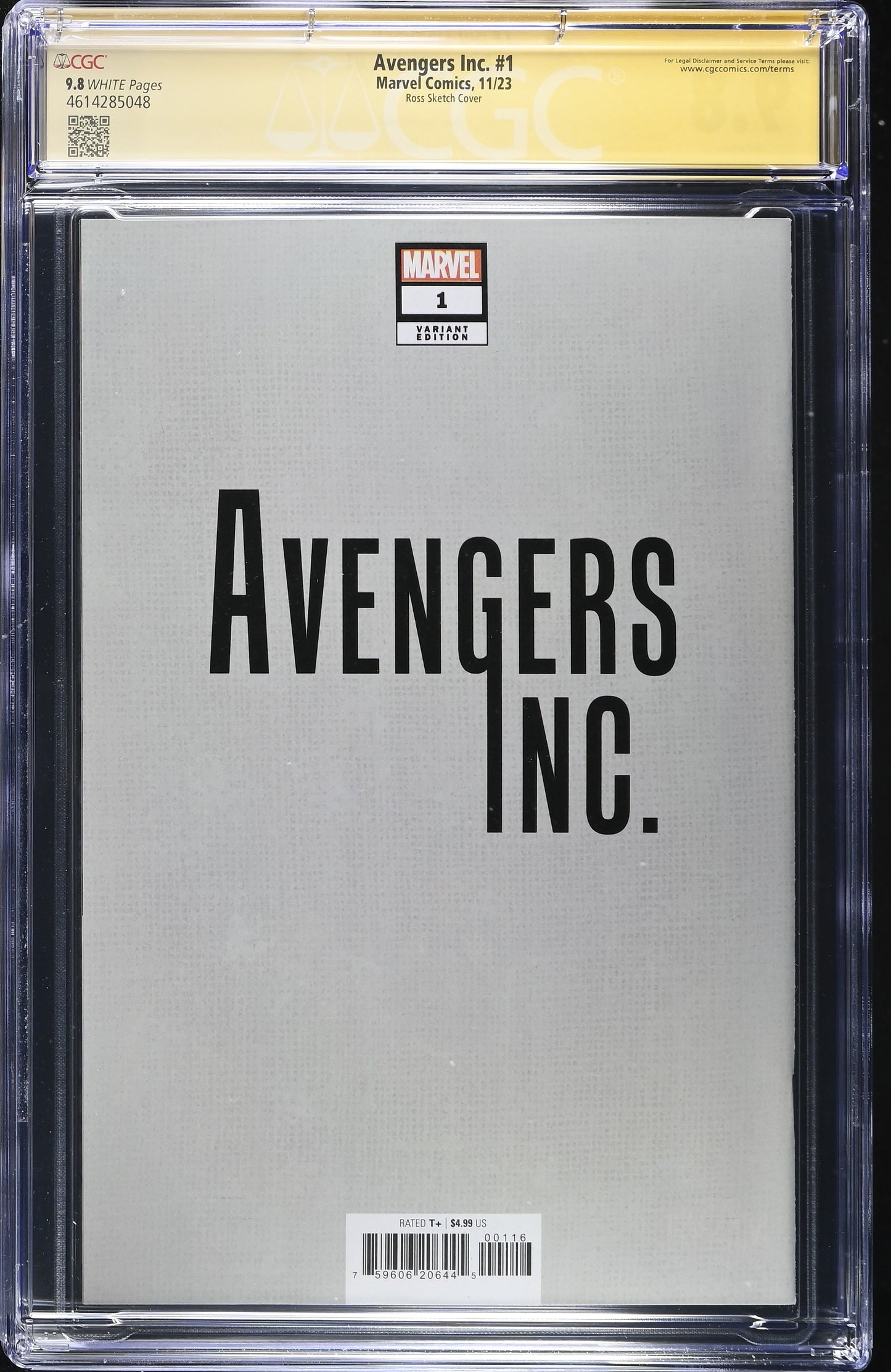 Avengers Inc. 1 CGC 9.8 signed Alex Ross Alex Ross Full Art Sketch Connecting Avengers Variant Part C