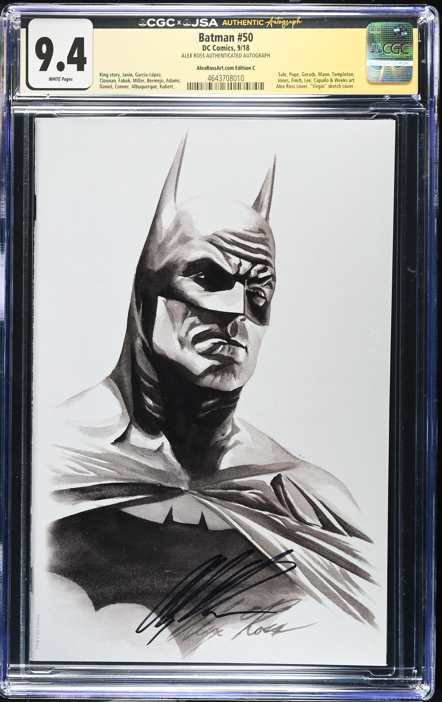 Batman #50 CGC 9.8 Signed Alex Ross Cover C