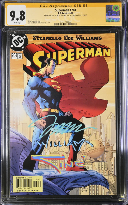Superman #204 CGC 9.8 signed by Jim Lee, Alex Sinclair and Scott Williams
