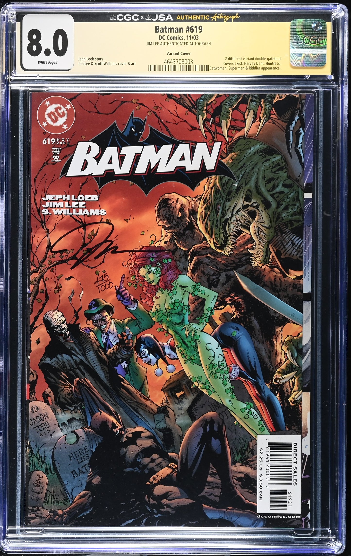 Batman #619 CGC 8.0 Jim Lee Signed Villain Gatefold cover