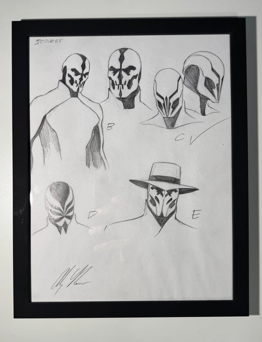 Alex Ross Pencil Sketch Drawing of Scourge.  Signed by Alex Ross